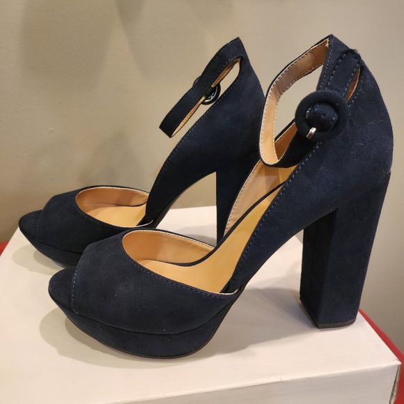 Sun & Stone, Navy - Blue Suede, Block Platform, size 7.5 wide - Picture 5 of 6